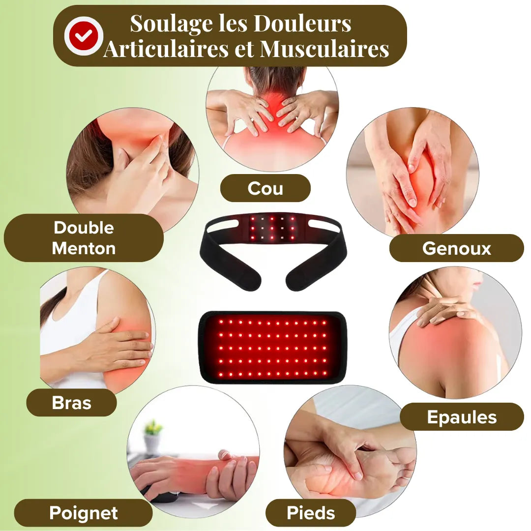 Bandeau et Ceinture Thérapie Rouge et Infrarouge - Correction du Double Menton, Soulagement des Douleurs Articulaires et Musculaires Cou, Taille, Genoux et Plus, Amincissement des zones ciblées