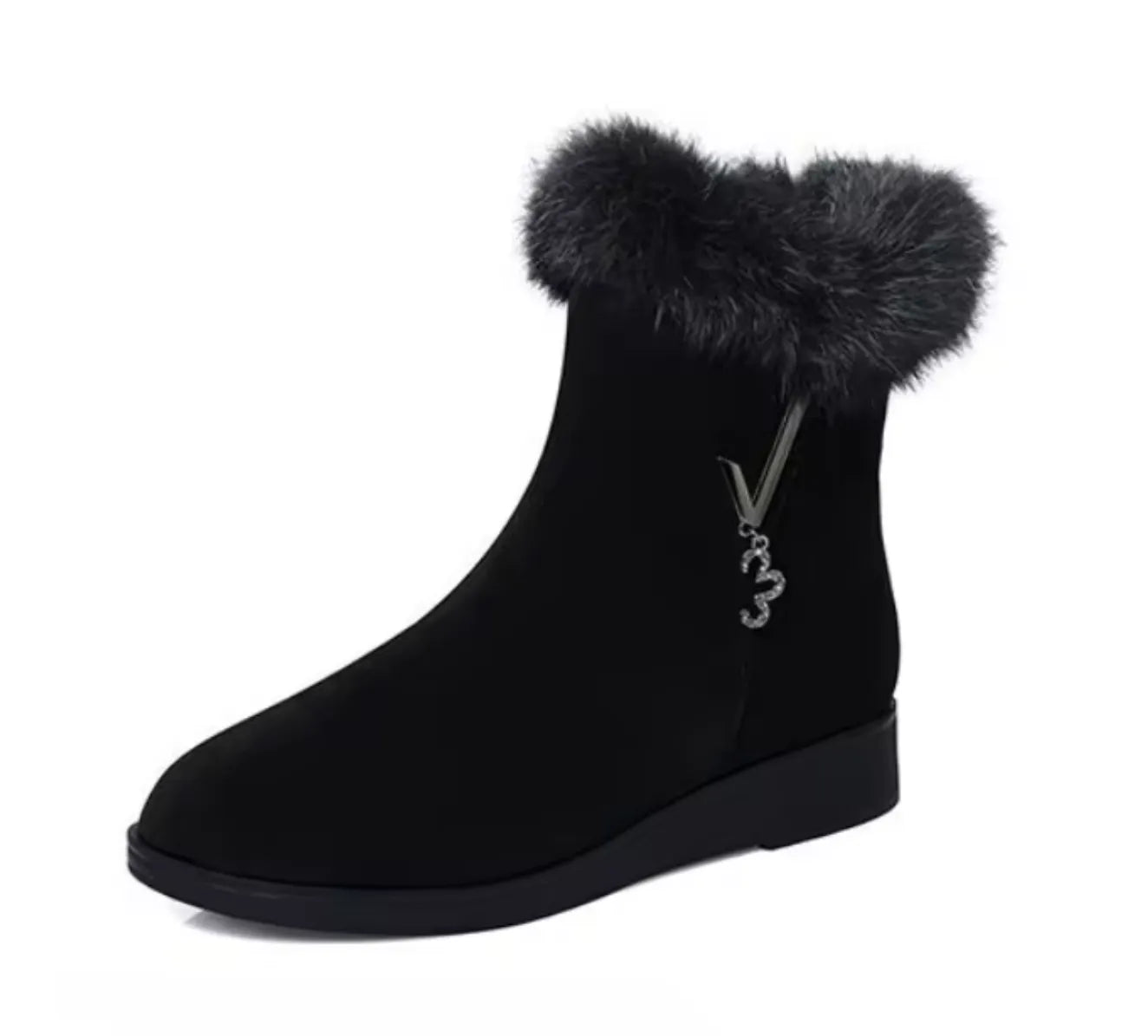 Bottes Mode Femme Hiver Noires avec Fourrure