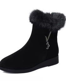 Bottes Mode Femme Hiver Noires avec Fourrure