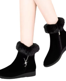 Bottes Mode Femme Hiver Noires avec Fourrure