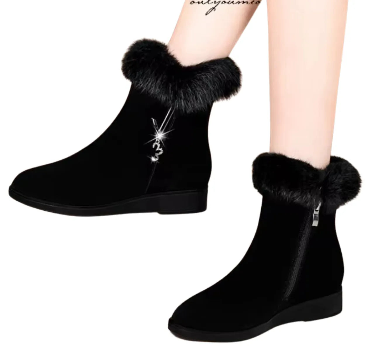 Bottes Mode Femme Hiver Noires avec Fourrure