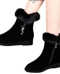 Bottes Mode Femme Hiver Noires avec Fourrure