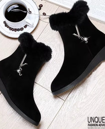 Bottes Mode Femme Hiver Noires avec Fourrure