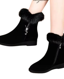 Bottes Mode Femme Hiver Noires avec Fourrure