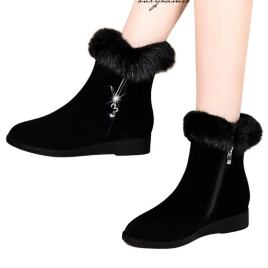 Bottes Mode Femme Hiver Noires avec Fourrure