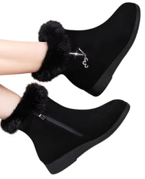 Bottes Mode Femme Hiver Noires avec Fourrure