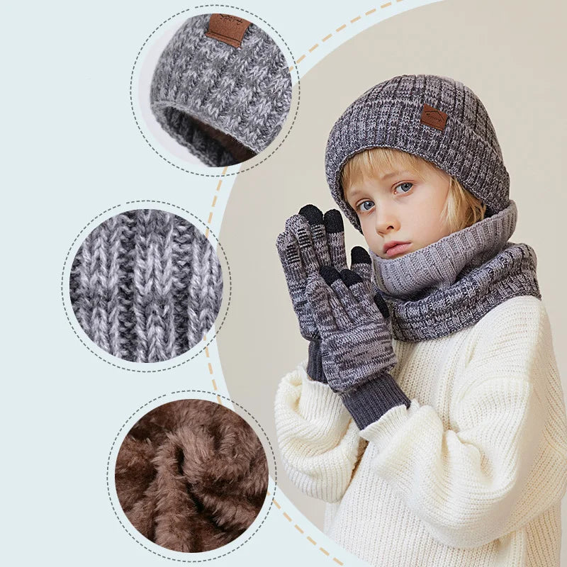 Ensemble Accessoires Hiver Enfant avec Gants Écran Tactile