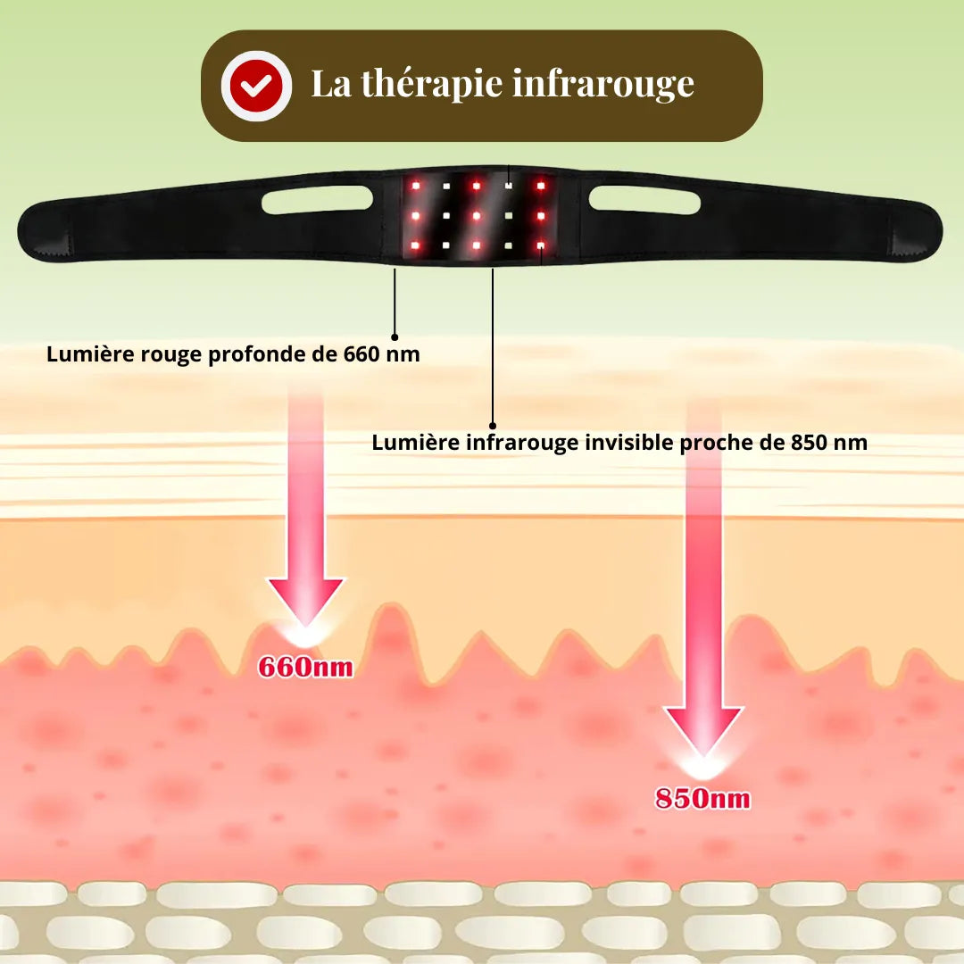 Bandeau et Ceinture Thérapie Rouge et Infrarouge - Correction du Double Menton, Soulagement des Douleurs Articulaires et Musculaires Cou, Taille, Genoux et Plus, Amincissement des zones ciblées