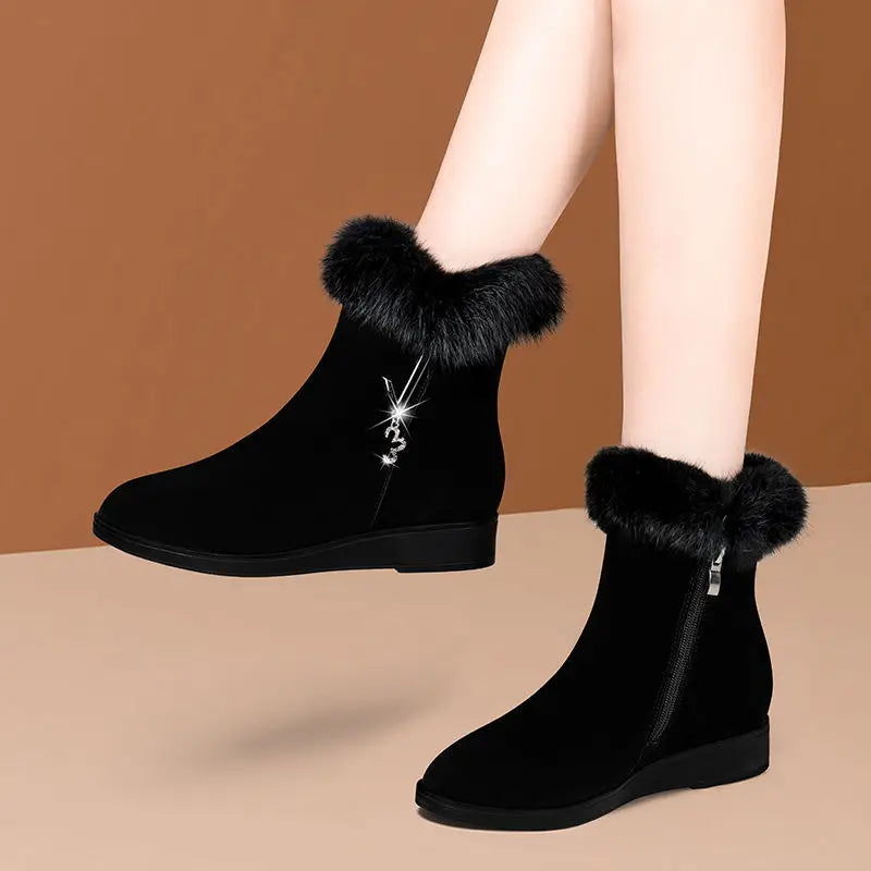 Bottes Mode Femme Hiver Noires avec Fourrure